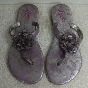 Candie's Shoes Lavender Boho Flower Faux Leather Comfy Thong Sandals Size 6.5